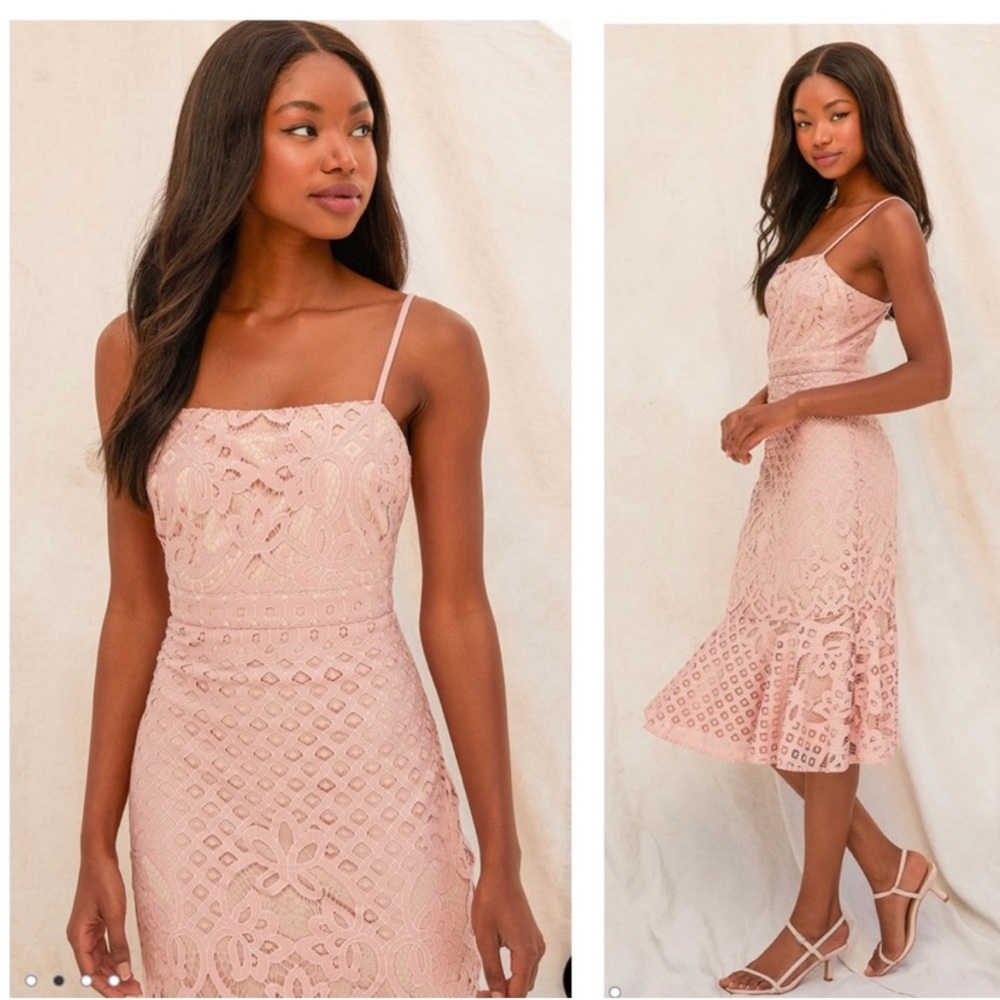 Lulus Unlimited Love Elegant Pink Lace Midi Dress size Medium